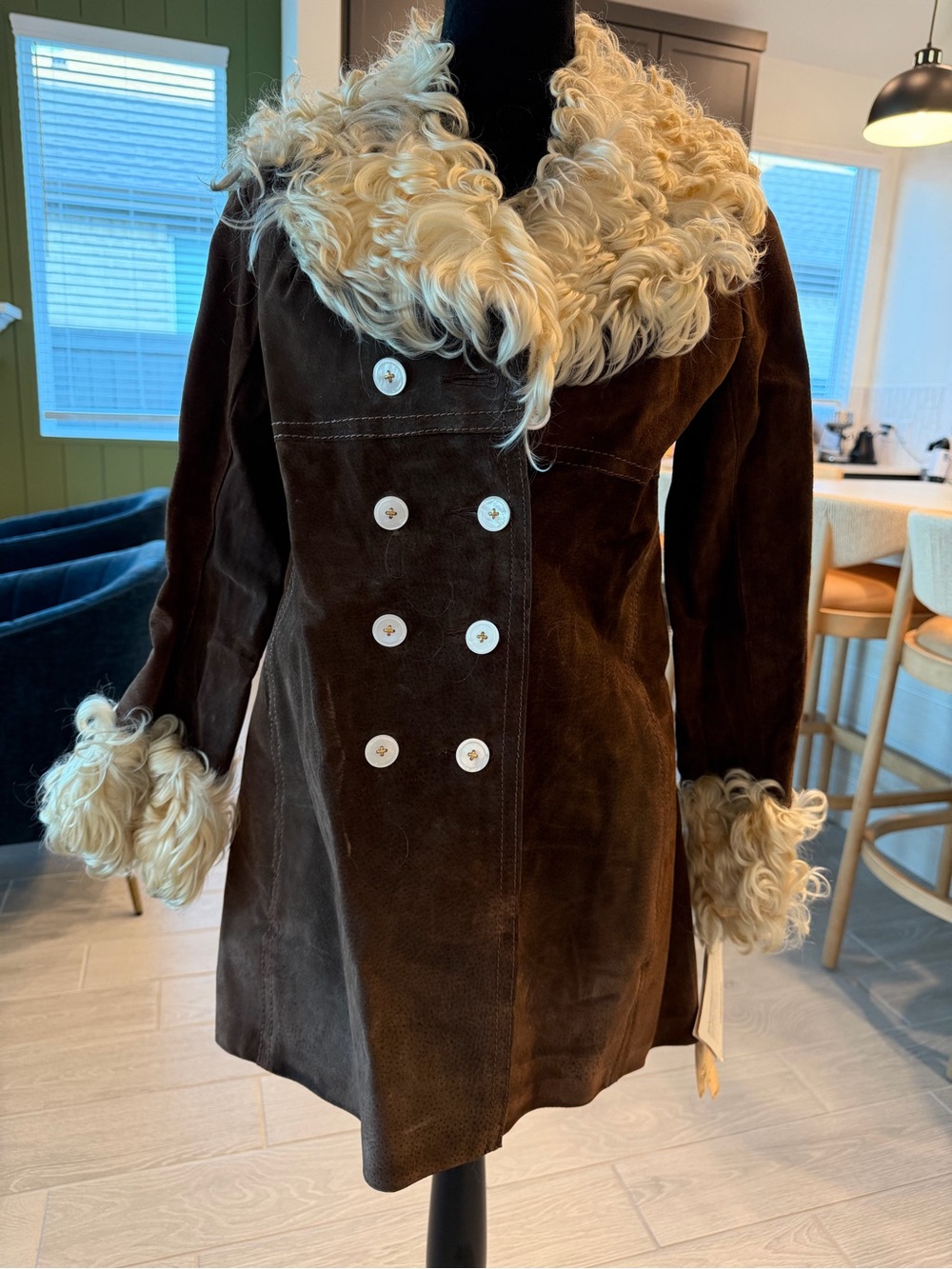 VINTAGE 70s Deadstock Pigskin Suede French Lamb Fur Trim Penny Lane Jacket NWT
